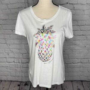 Tommy Bahama White Short Sleeve Crewneck Metallic Pineapple T-Shirt Medium